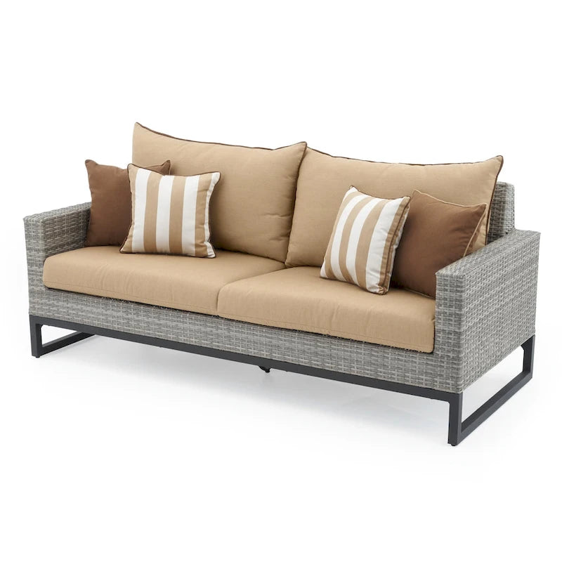Ensemble de patio extérieur Milo Gray Sunbrella, 7 pièces, avec foyer et chaises pivotantes