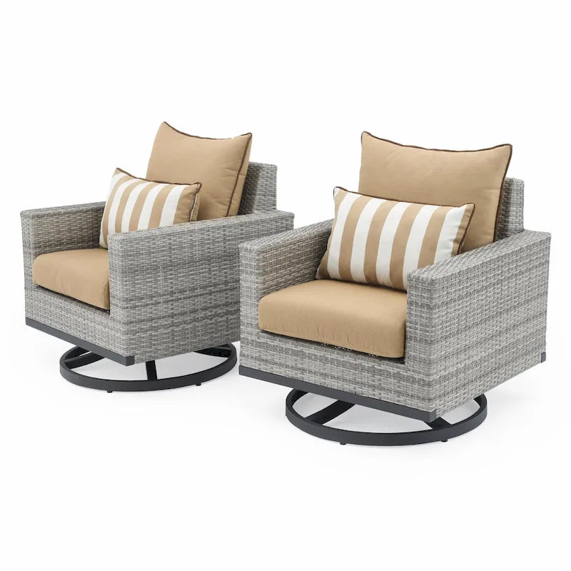 Ensemble de patio extérieur Milo Gray Sunbrella, 7 pièces, avec foyer et chaises pivotantes