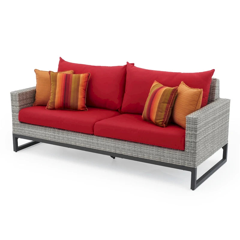 Ensemble de patio extérieur Milo Gray Sunbrella, 7 pièces, avec foyer et chaises pivotantes