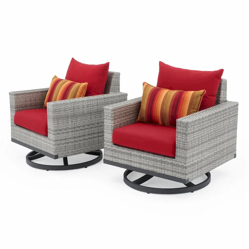 Ensemble de patio extérieur Milo Gray Sunbrella, 7 pièces, avec foyer et chaises pivotantes