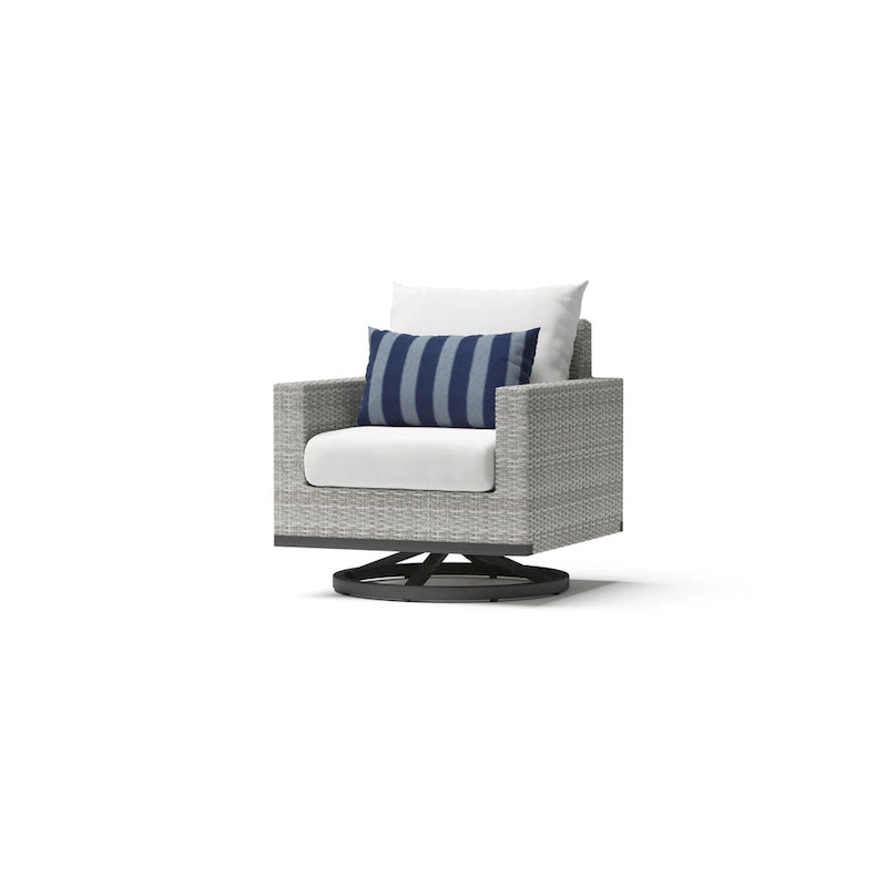Ensemble de patio extérieur Milo Gray Sunbrella, 7 pièces, avec foyer et chaises pivotantes
