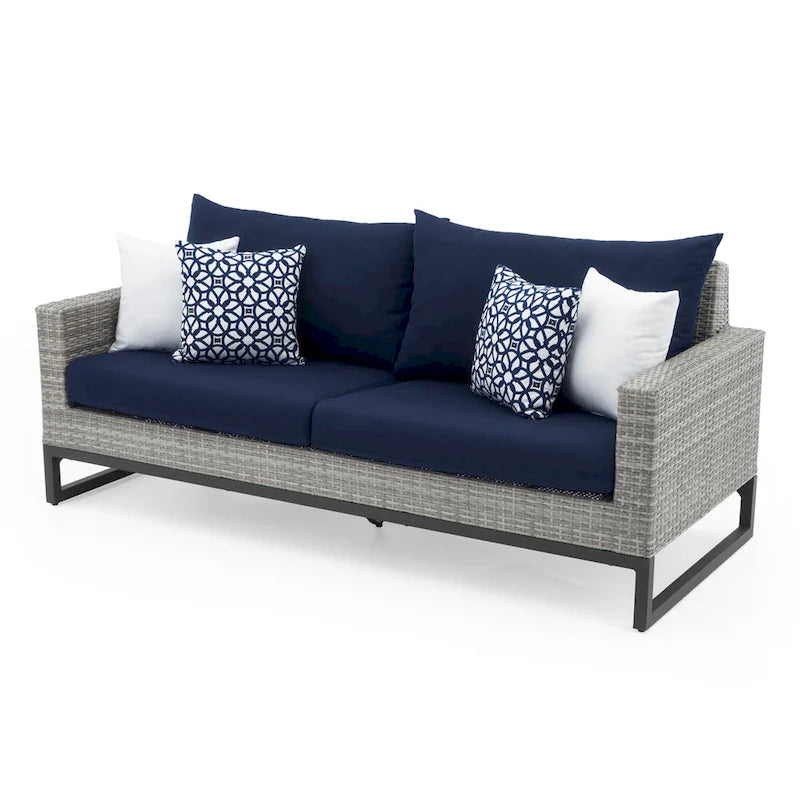 Ensemble de patio extérieur Milo Gray Sunbrella, 7 pièces, avec foyer et chaises pivotantes
