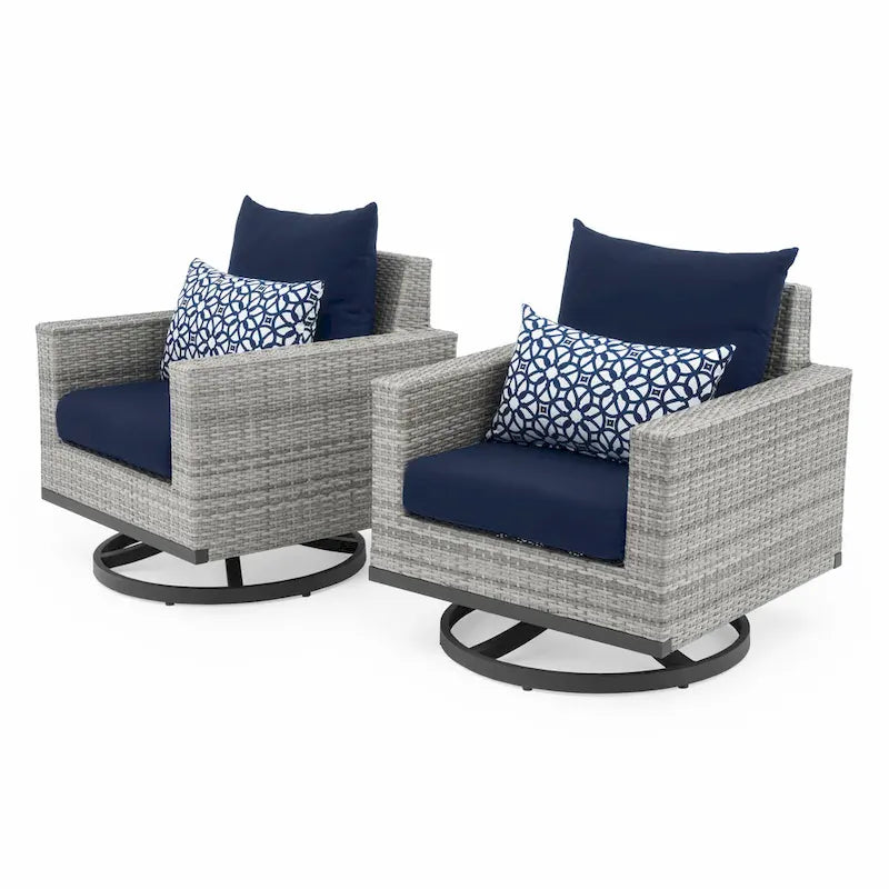 Ensemble de patio extérieur Milo Gray Sunbrella, 7 pièces, avec foyer et chaises pivotantes