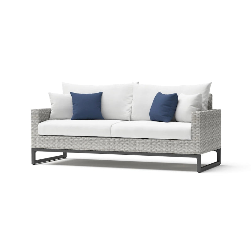 Ensemble de patio extérieur Milo Gray Sunbrella, 7 pièces, avec foyer et chaises pivotantes