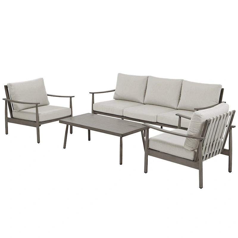 Ensemble de conversation d'extérieur 5 places en aluminium avec dossier de chaise en sangle et coussins