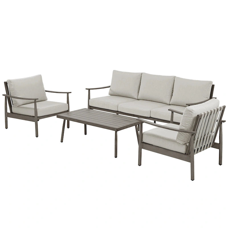 Ensemble de conversation d'extérieur 5 places en aluminium avec dossier de chaise en sangle et coussins