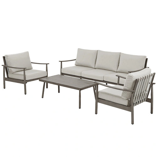 Ensemble de conversation d'extérieur 5 places en aluminium avec dossier de chaise en sangle et coussins