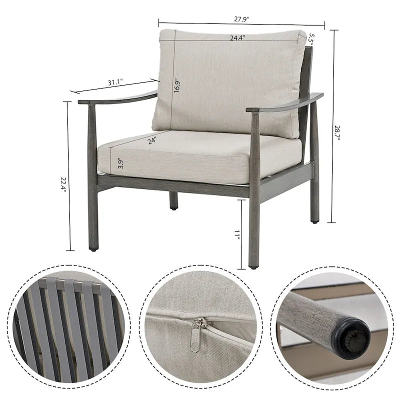 Ensemble de conversation d'extérieur 5 places en aluminium avec dossier de chaise en sangle et coussins