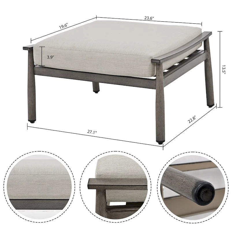 Ensemble de conversation d'extérieur 5 places en aluminium avec dossier de chaise en sangle et coussins
