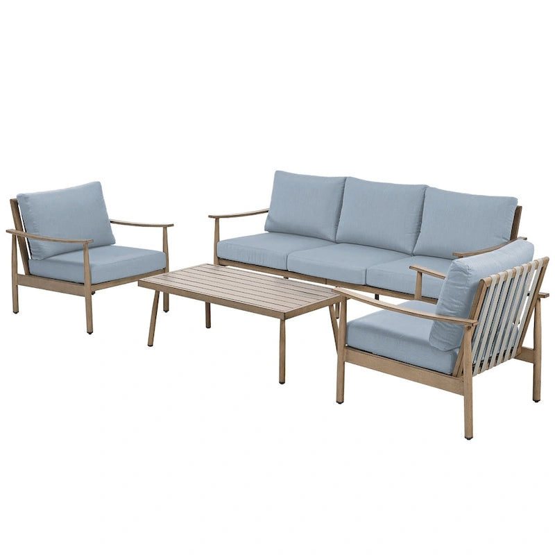 Ensemble de conversation d'extérieur 5 places en aluminium avec dossier de chaise en sangle et coussins