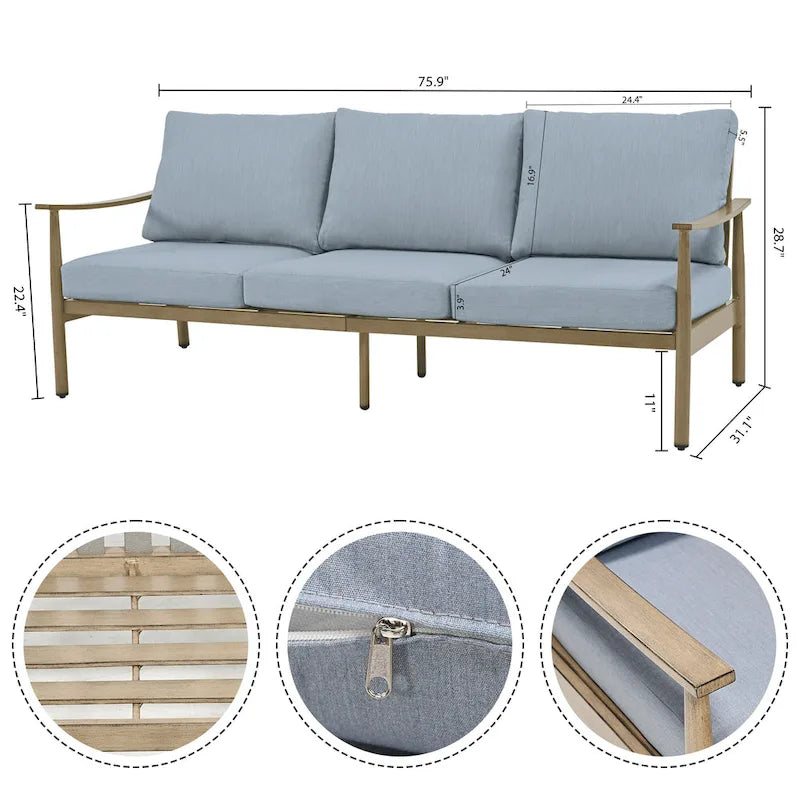 Ensemble de conversation d'extérieur 5 places en aluminium avec dossier de chaise en sangle et coussins