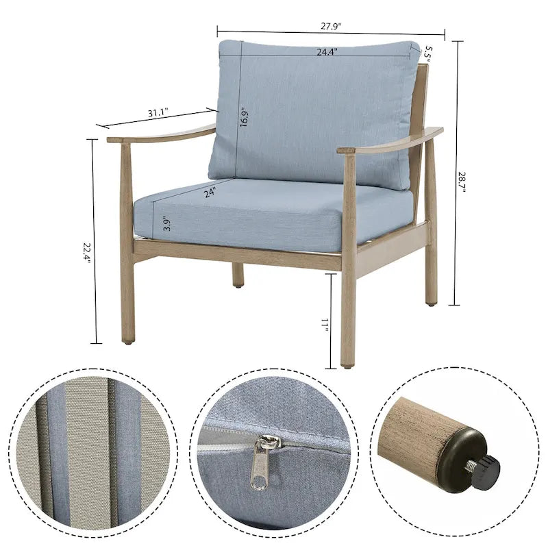 Ensemble de conversation d'extérieur 5 places en aluminium avec dossier de chaise en sangle et coussins