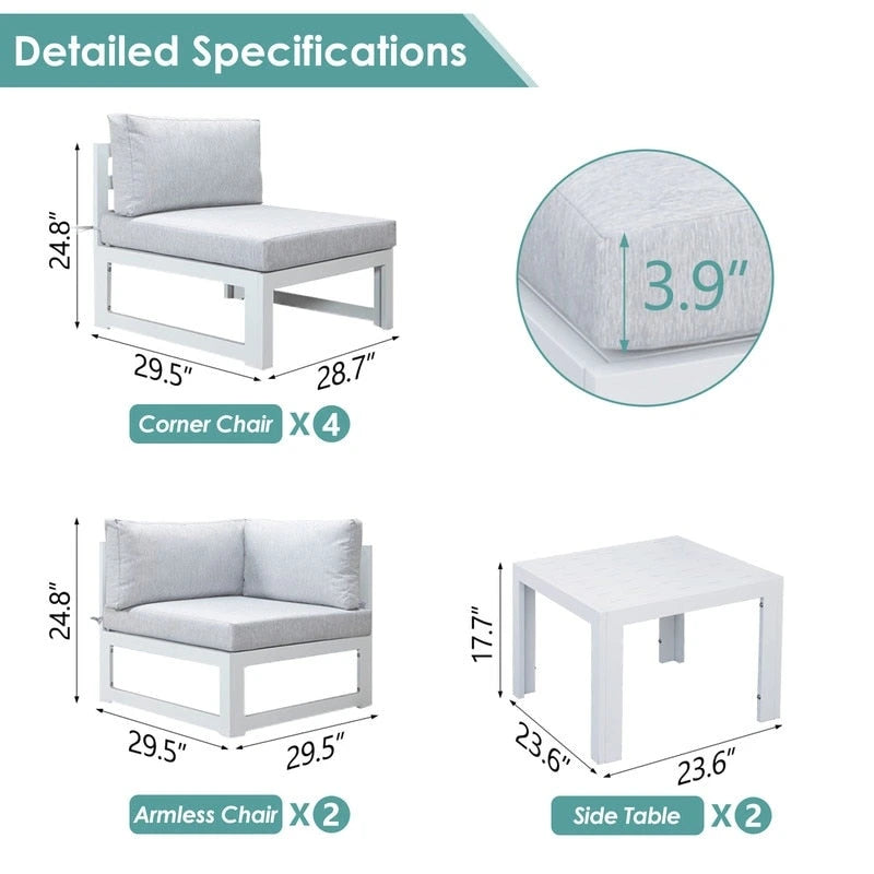 Ensemble de conversation modulaire de patio de luxe en aluminium 8 pièces FINCATI avec tables basses pour l'intérieur et l'extérieur