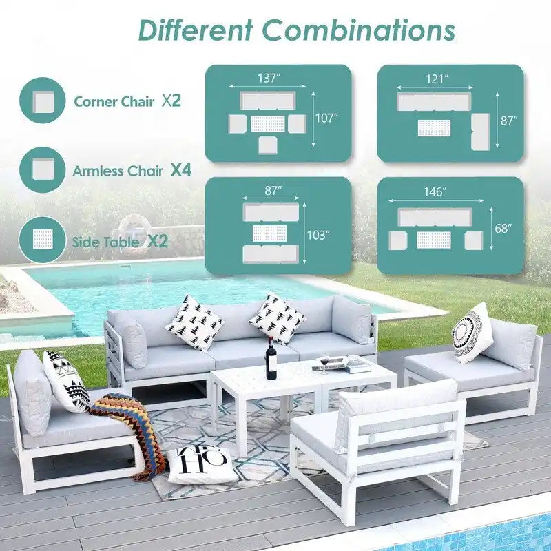 Ensemble de conversation modulaire de patio de luxe en aluminium 8 pièces FINCATI avec tables basses pour l'intérieur et l'extérieur