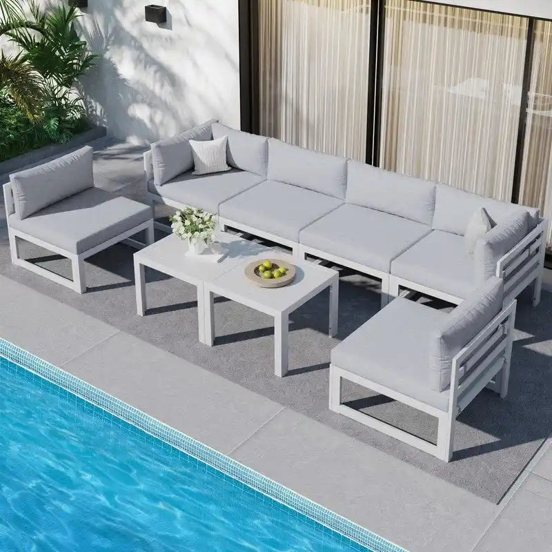 Ensemble de conversation modulaire de patio de luxe en aluminium 8 pièces FINCATI avec tables basses pour l'intérieur et l'extérieur
