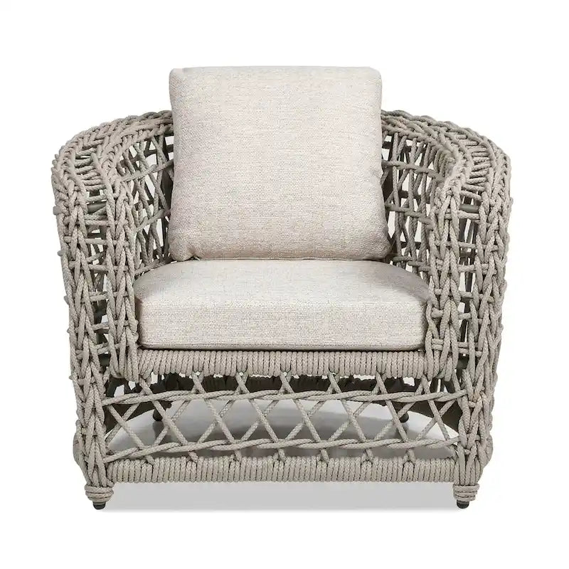 Fauteuil d'extérieur Everly 37,5 en tissu tressé avec accoudoirs et assise profonde