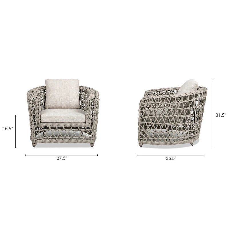 Fauteuil d'extérieur Everly 37,5 en tissu tressé avec accoudoirs et assise profonde