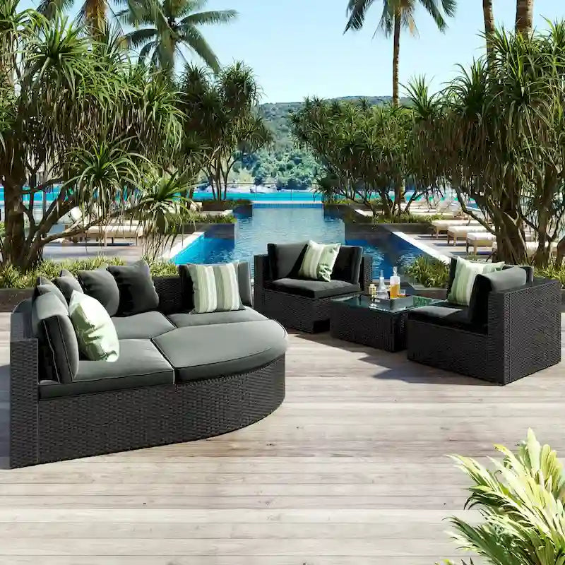 Gray 7-Piece All-Weather PE Wicker Outdoor Conversation Modular Sofa Set