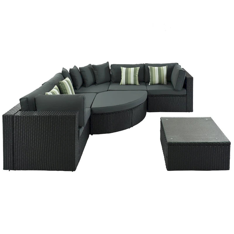 Ensemble de canapé modulaire d'extérieur 7 pièces gris en rotin synthétique résistant aux intempéries