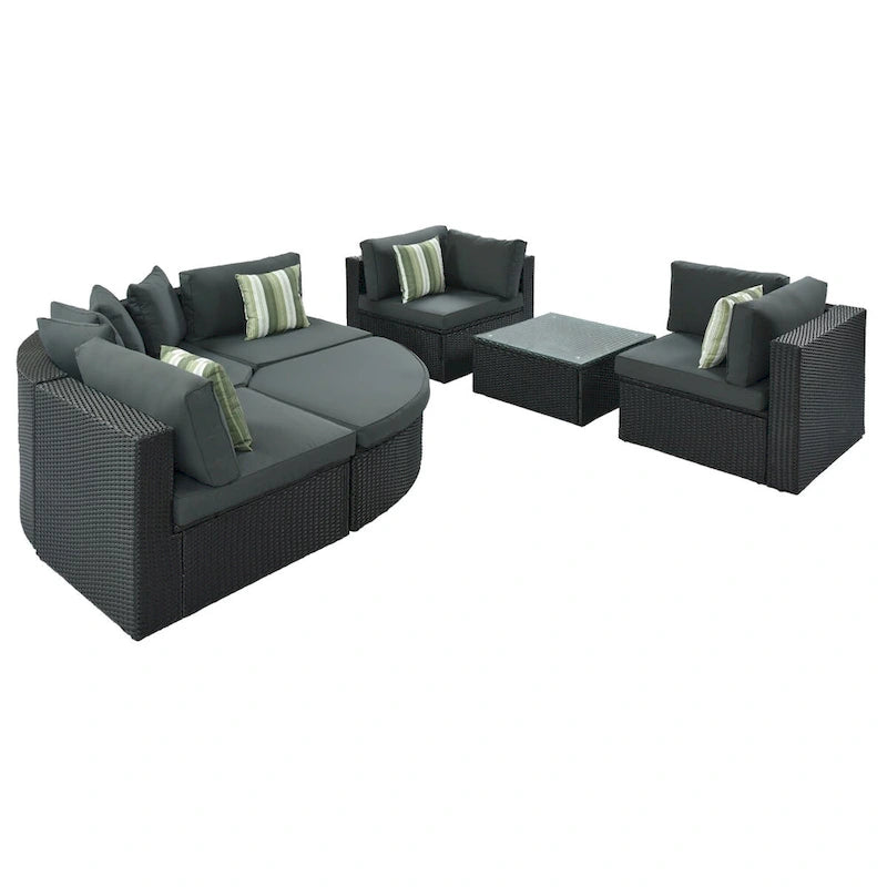 Ensemble de canapé modulaire d'extérieur 7 pièces gris en rotin synthétique résistant aux intempéries