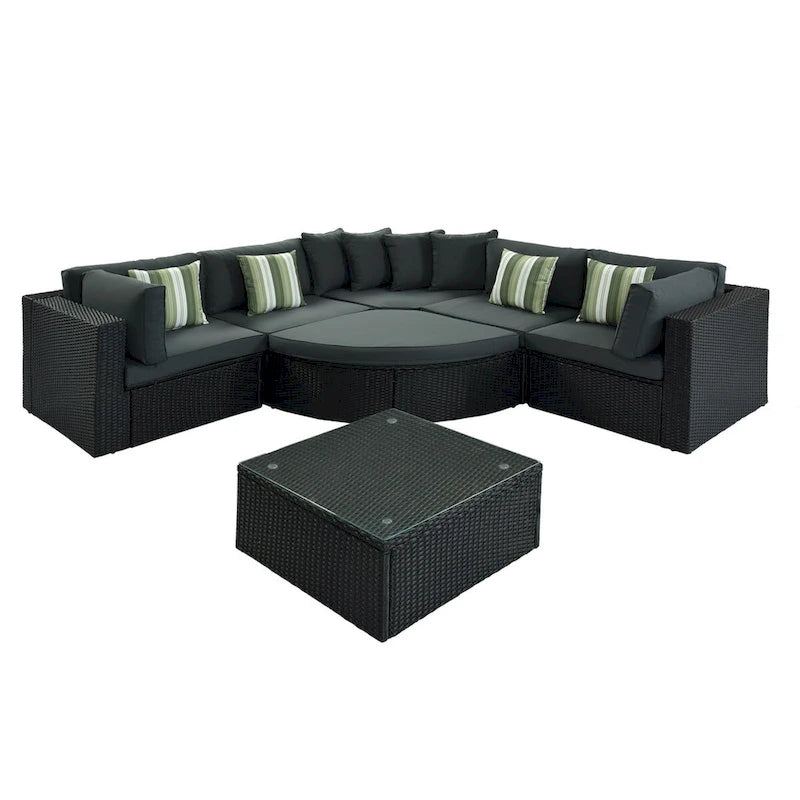 Ensemble de canapé modulaire d'extérieur 7 pièces gris en rotin synthétique résistant aux intempéries