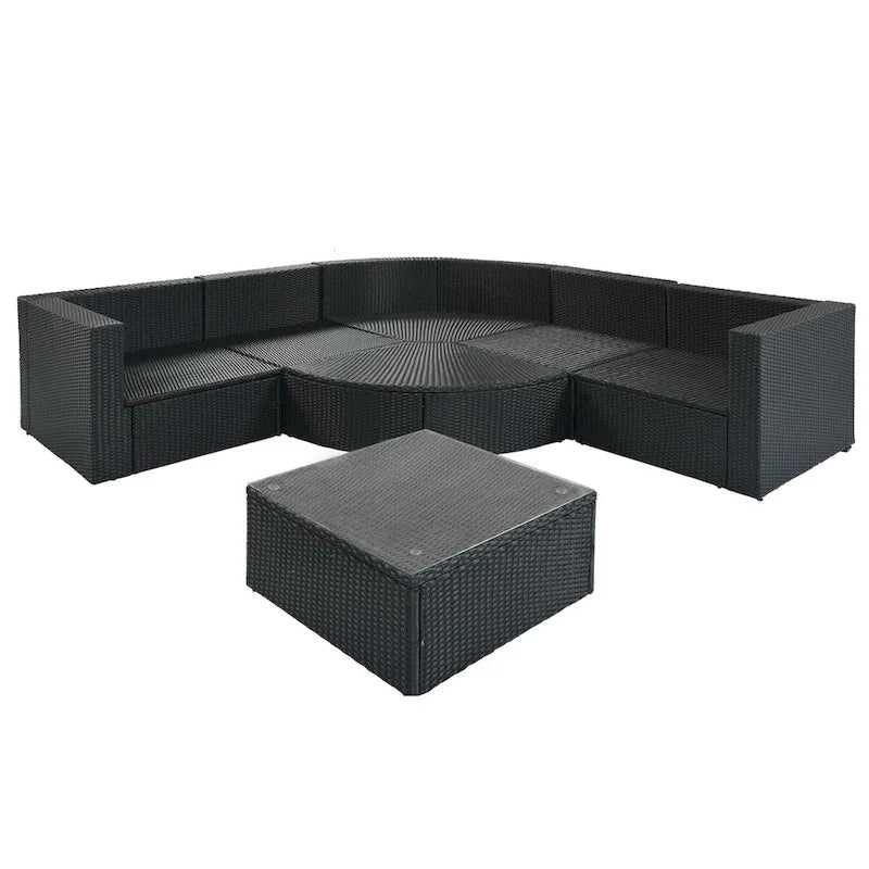 Ensemble de canapé modulaire d'extérieur 7 pièces gris en rotin synthétique résistant aux intempéries