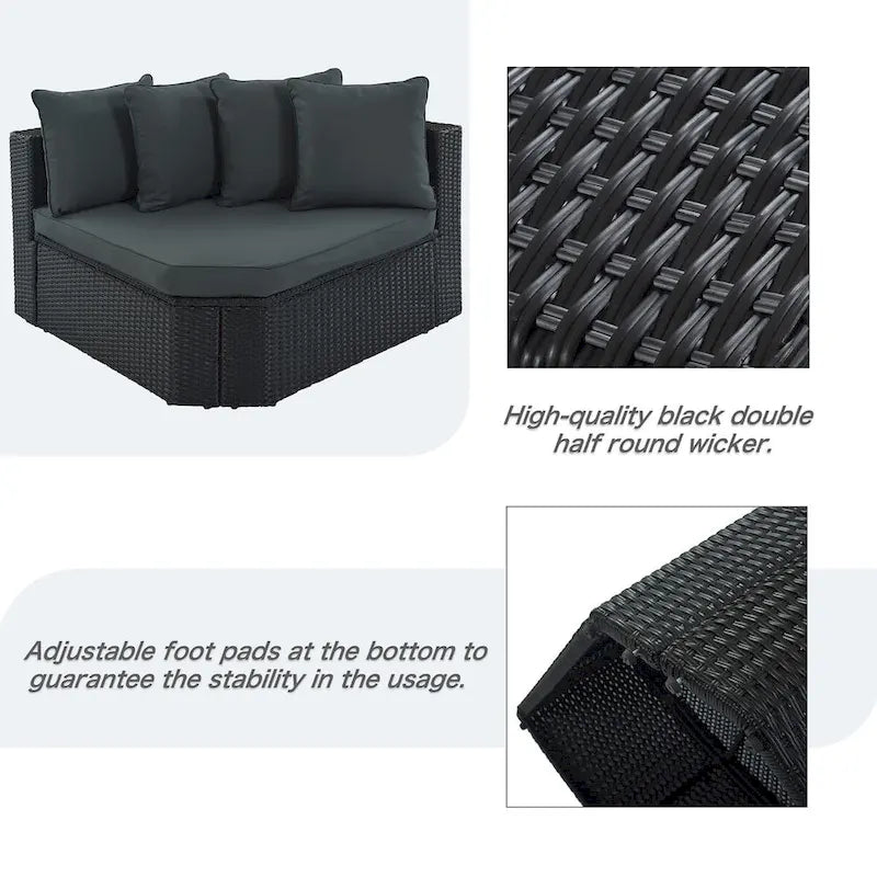 Ensemble de canapé modulaire d'extérieur 7 pièces gris en rotin synthétique résistant aux intempéries