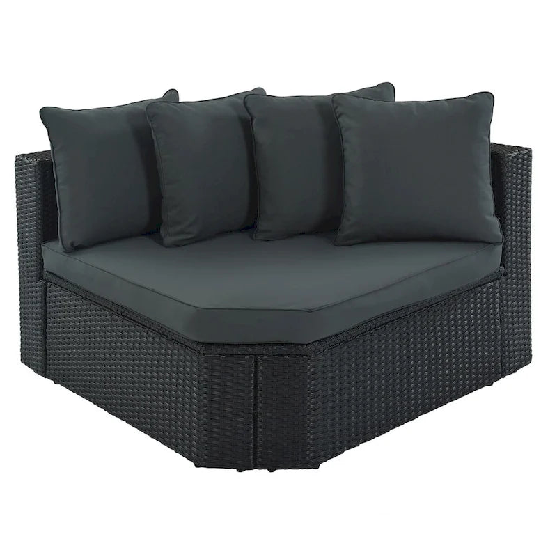 Ensemble de canapé modulaire d'extérieur 7 pièces gris en rotin synthétique résistant aux intempéries