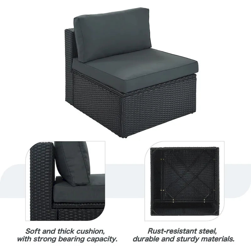 Ensemble de canapé modulaire d'extérieur 7 pièces gris en rotin synthétique résistant aux intempéries
