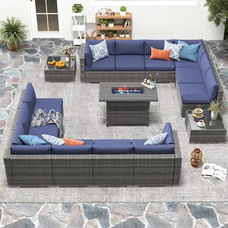 Ensemble de mobilier de jardin en osier 15 pièces avec foyer et table