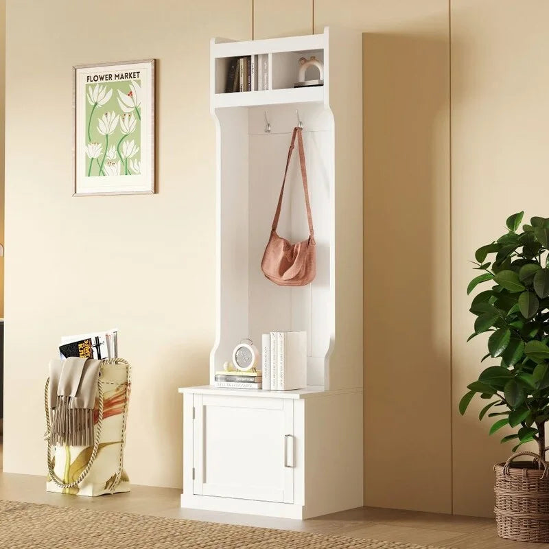 Porte-manteau minimaliste et fin avec meuble de rangement et 6 patères