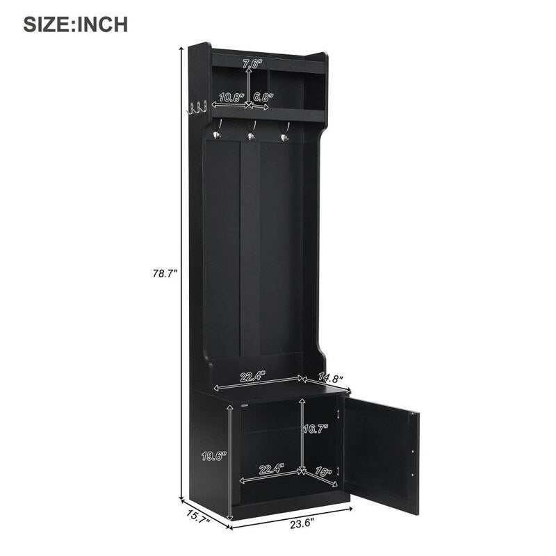 Porte-manteau minimaliste et fin avec meuble de rangement et 6 patères