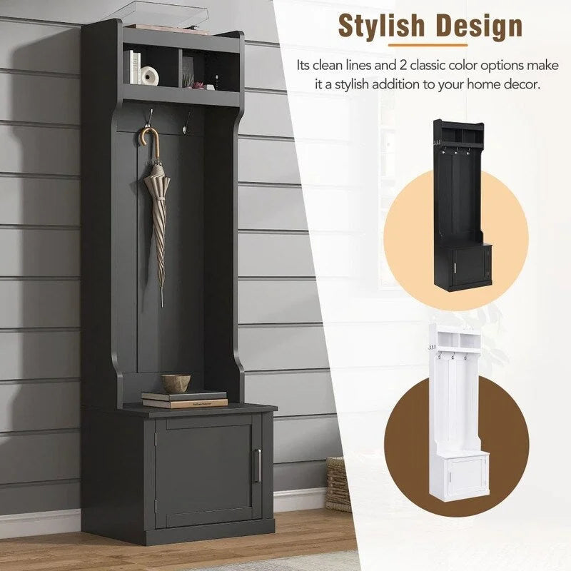 Porte-manteau minimaliste et fin avec meuble de rangement et 6 patères