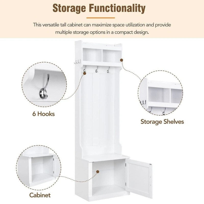Porte-manteau minimaliste et fin avec meuble de rangement et 6 patères