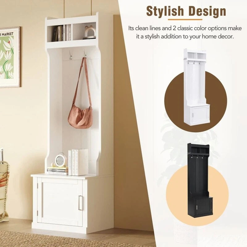 Porte-manteau minimaliste et fin avec meuble de rangement et 6 patères