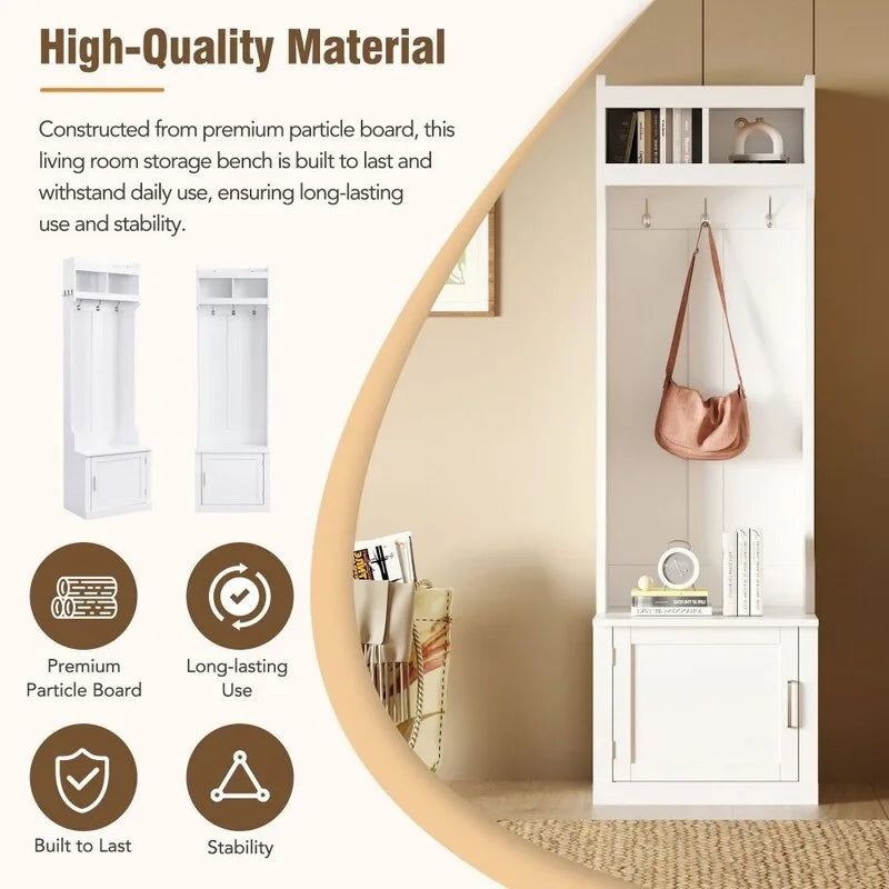 Porte-manteau minimaliste et fin avec meuble de rangement et 6 patères