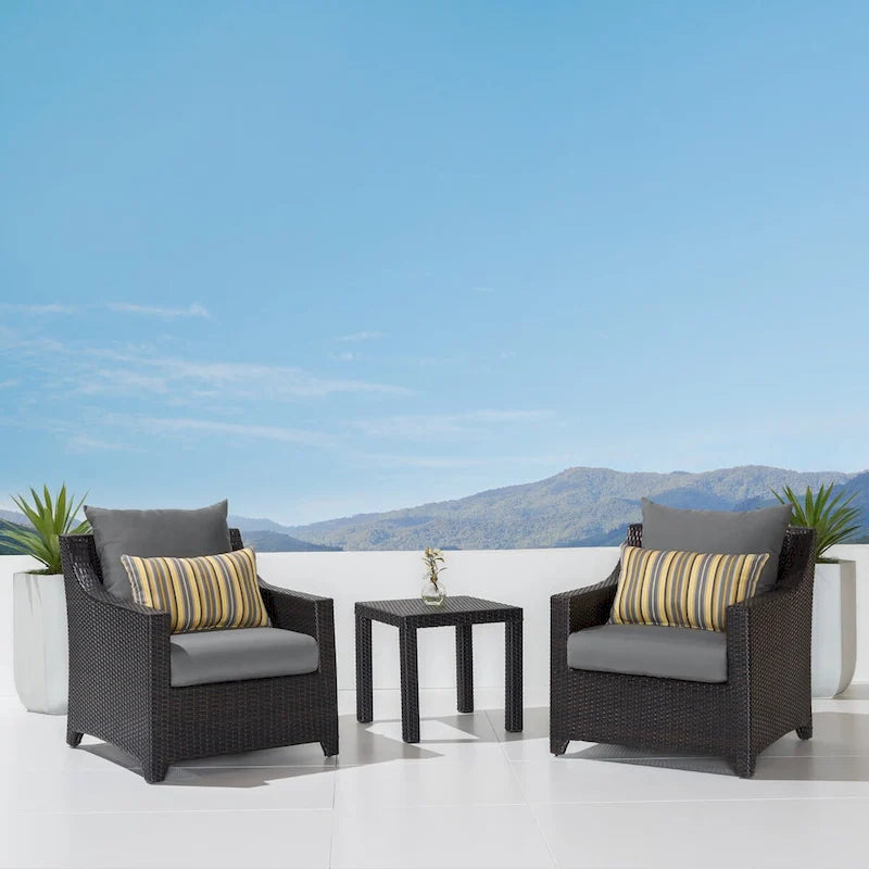 Deco 3 Piece Aluminum Outdoor Patio Club Chairs & Side Table