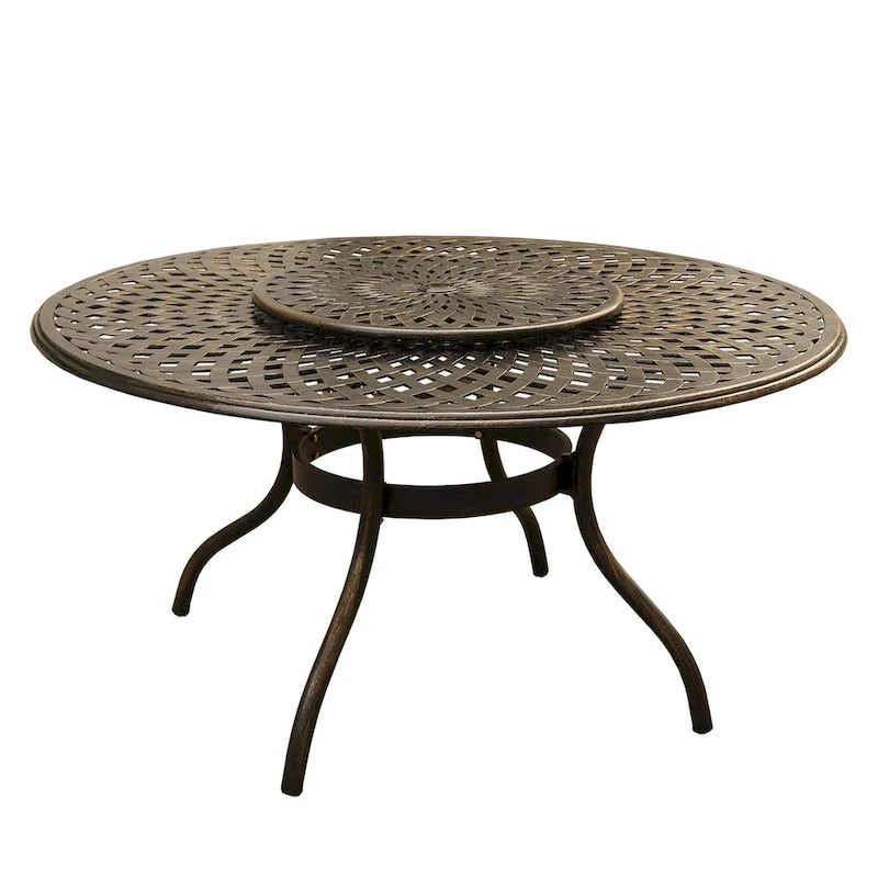 Ensemble de salle à manger rond 150 cm d'extérieur avec treillis, plateau tournant et six chaises
