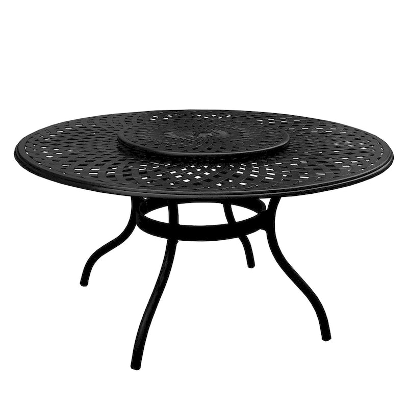 Ensemble de salle à manger rond 150 cm d'extérieur avec treillis, plateau tournant et six chaises