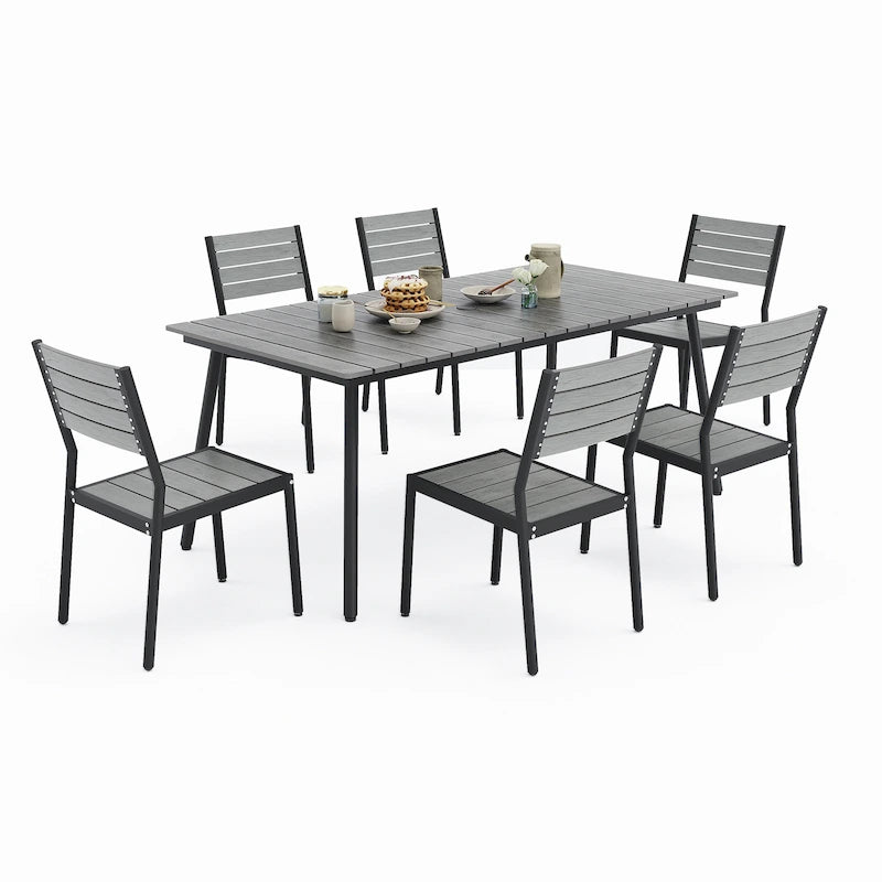 VredHom Ensemble repas de jardin 7/9 pièces avec chaises empilables