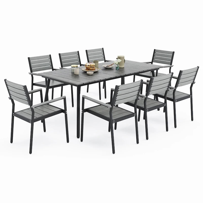 VredHom Ensemble repas de jardin 7/9 pièces avec chaises empilables