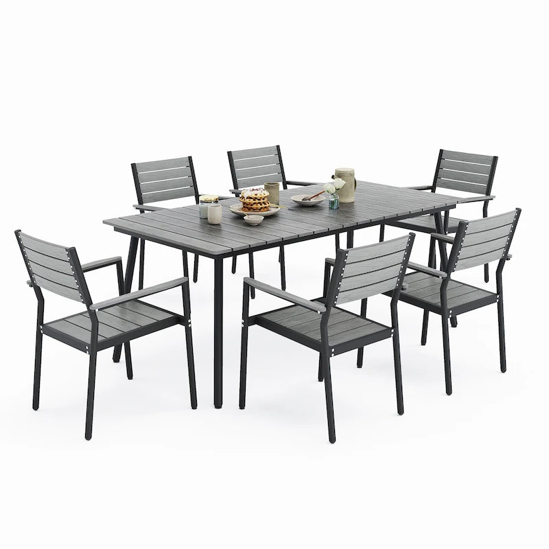 VredHom Ensemble repas de jardin 7/9 pièces avec chaises empilables