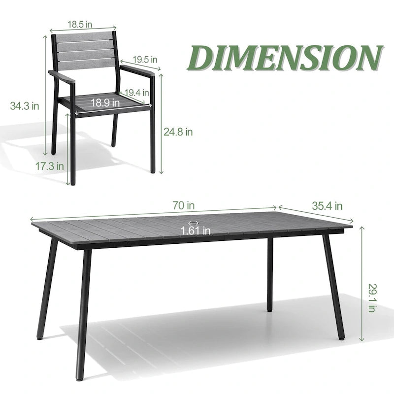 VredHom Ensemble de salle à manger d'extérieur 7/9 pièces avec chaises empilables