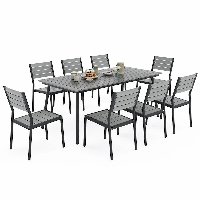 VredHom Ensemble de salle à manger d'extérieur 7/9 pièces avec chaises empilables