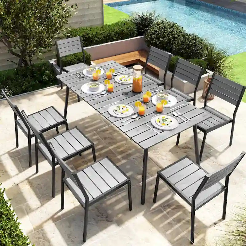 VredHom Ensemble de salle à manger d'extérieur 7/9 pièces avec chaises empilables