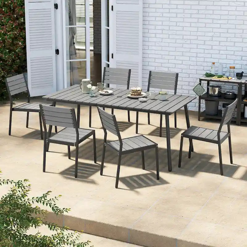 VredHom Ensemble de salle à manger d'extérieur 7/9 pièces avec chaises empilables