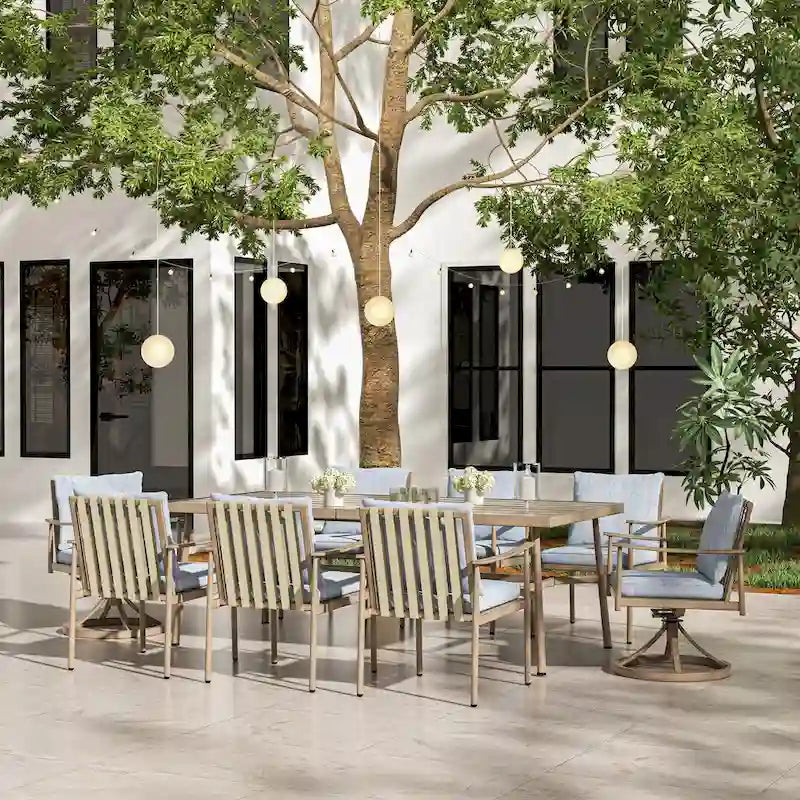 Ensemble de salle à manger d'extérieur 9 pièces en aluminium SleekLine avec dossier en sangle et coussins amovibles