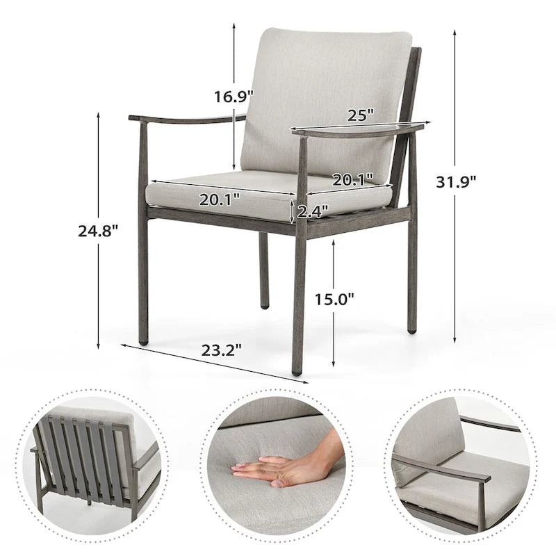 Ensemble de salle à manger d'extérieur 9 pièces en aluminium SleekLine avec dossier en sangle et coussins amovibles