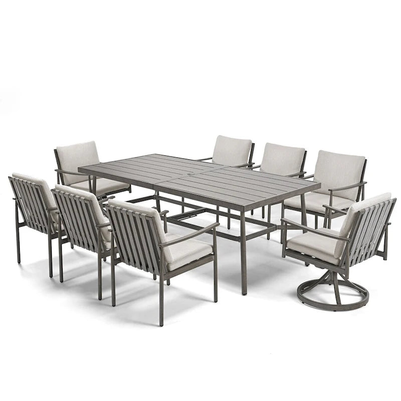 Ensemble de salle à manger d'extérieur 9 pièces en aluminium SleekLine avec dossier en sangle et coussins amovibles