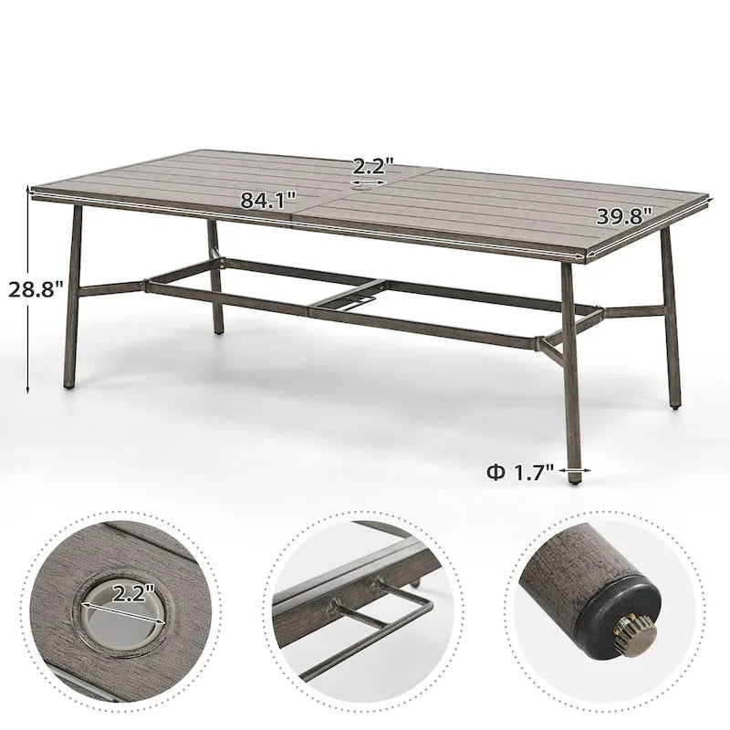 Ensemble de salle à manger d'extérieur 9 pièces en aluminium SleekLine avec dossier en sangle et coussins amovibles